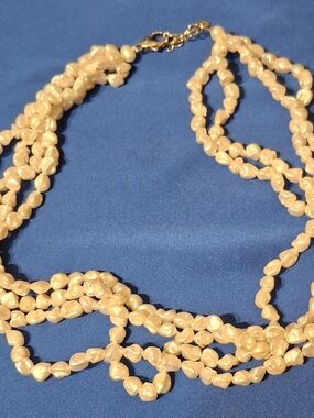 Genuine Pearl 4 Strand Necklace in White Sterling Silver Hardwar - Women Jewelry